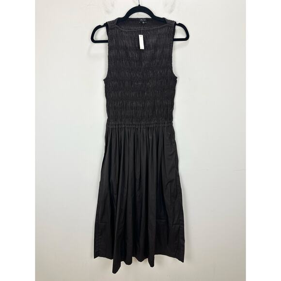 Madewell The Melody Smocked Midi Dress Cotton Molasses Brown A Line Small NWT - Picture 7 of 14